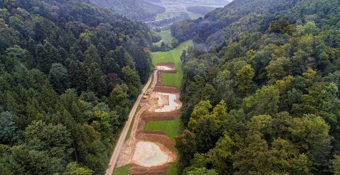 Luftbild der Baustelle im Sagemülital