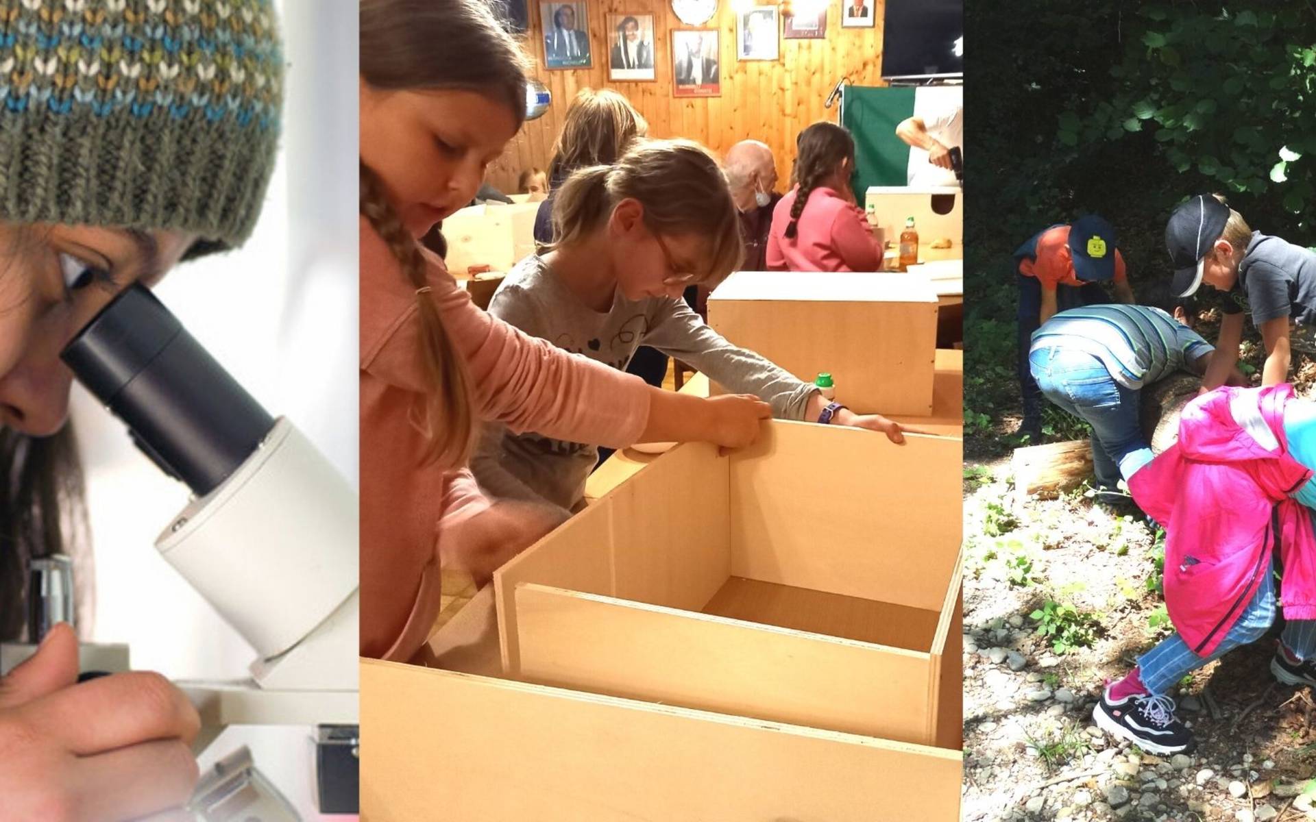 Kinder beim forschen, montieren und bauen