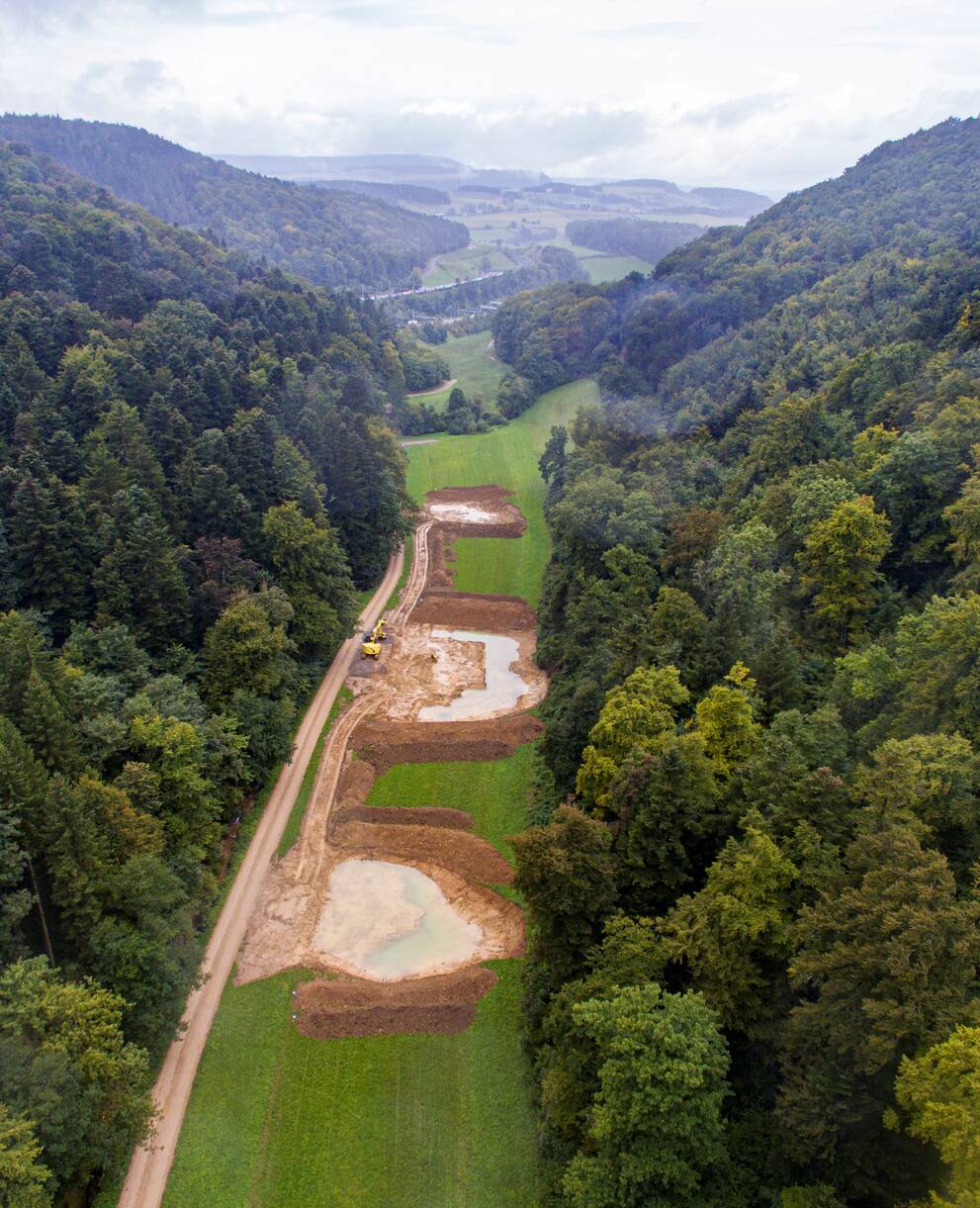 Luftbild der Baustelle im Sagemülital