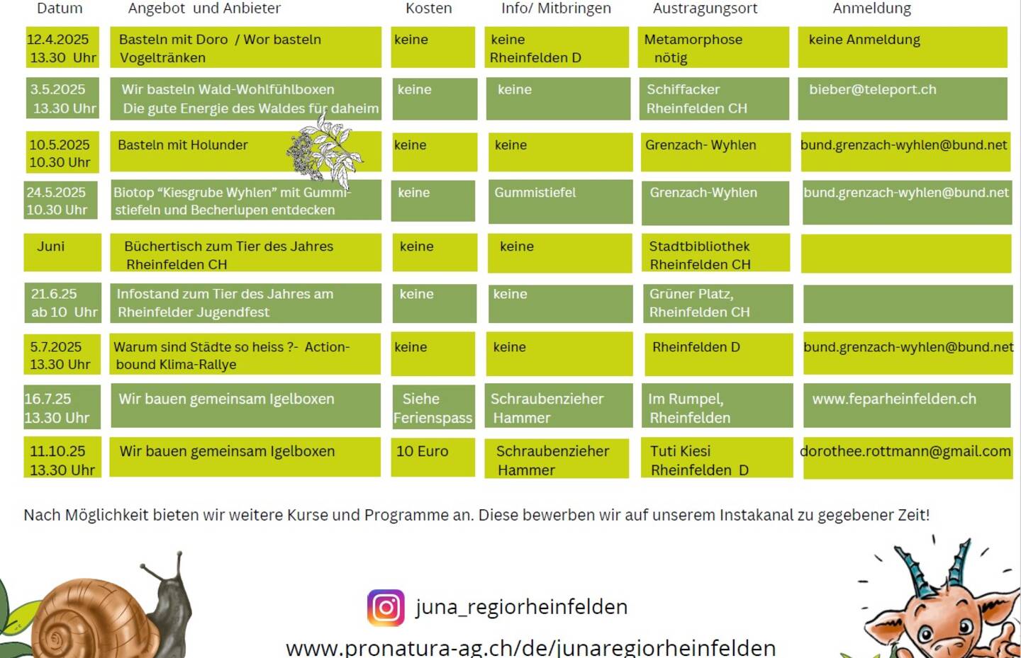 Jahresprogramm 2025 Juna Rheinfelden